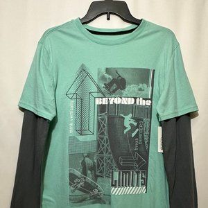 Sonoma Goods For Life Boy's Twofer Skater Graphic Long Sleeve Tee Turquoise XL